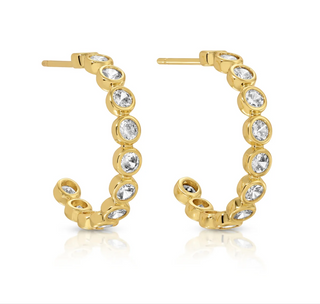Medium Row Framed Round CZ Hoop Earrings