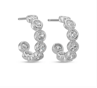 Medium Row Framed Round CZ Hoop Earrings