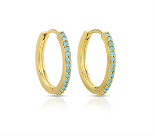 Light Blue Small Pave Huggie Earrings