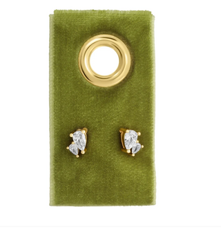 Double Pear Shape CZ Studs on Velvet Gift Tag