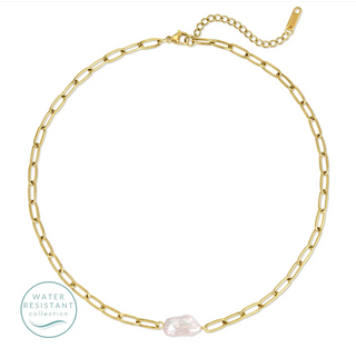 Small Baroque Pearl on Paperclip Chain Necklace