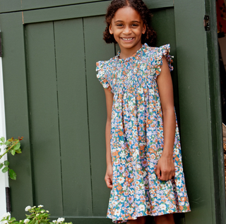 Girls Stevie Dress - True Blue Sketched Floral