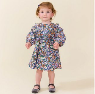 Baby Girls Everly Dress Set - True Blue Sketched Floral