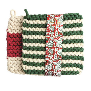 Green Stripe Pot Holder Set