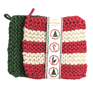 Red Stripe Pot Holder Set