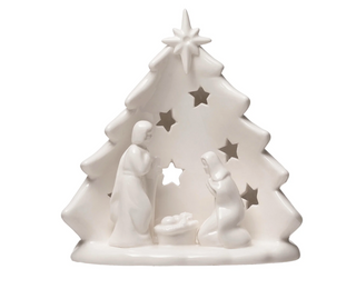 Stoneware Holy Family with Tree & Cut-outs