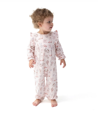 Cowgirl Boots and Bows Ruffle Sleeve Snap Romper