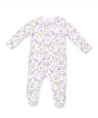 Floral Deer 2 Way Ruffle Back Zipper Footie