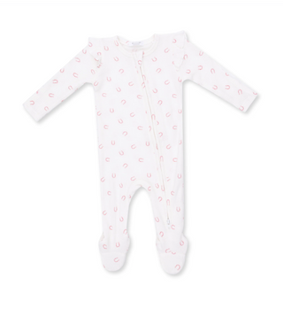 Little Horseshoes Pink 2 Way Ruffle Sleeve Zipper Footie