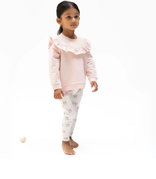 Veiled Pink Bows V-Ruffle Sweatshirt and Legging Set