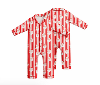 Vintage Santa Stripe - Long Sleeve Coat Style Romper