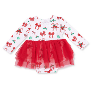Bows & Candy Canes - Long Sleeve Tutu Bodysuit Dress