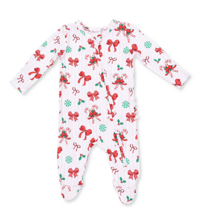 Bows & Candy Canes - 2 Way Ruffle Back Zipper Footie