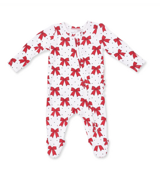 Festive Bows - 2 Way Ruffle Back Zipper Footie