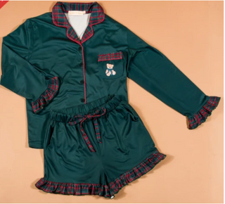 Sweet Dreams Pajama Shorts Set - Evergreen Plaid