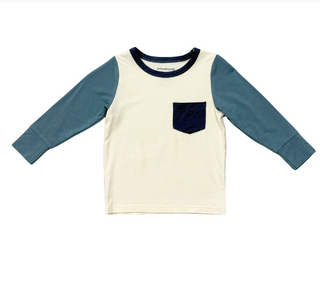 Boys Long Sleeve Colorblock Pocket Shirt - Slate Mist