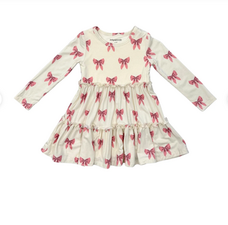 Girls Long Sleeve Double Tiered Dress - Rose Elegance Bows