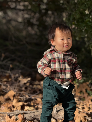Jasper Woven Onesie - Cream/Green Plaid