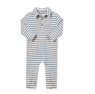 Snuggle Cosy Fabric Polo Romper - China/White Stripe