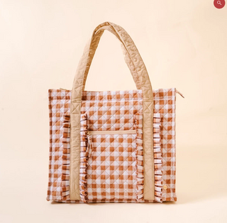 The Everyday Quilted Tote Bag - Maple Gingham