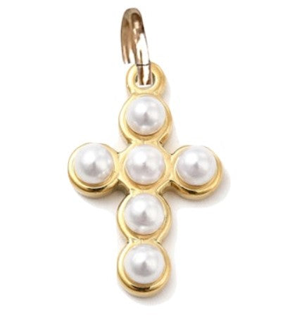 Gold Pearl Cross Charm