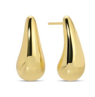 Gold Narrow Teardrop Stud Earrings