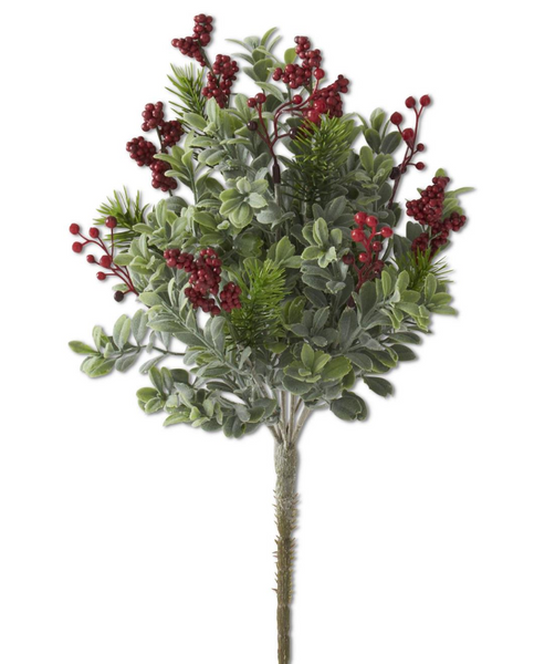 14 Inch Boxwood Pine & Red Berry Bush