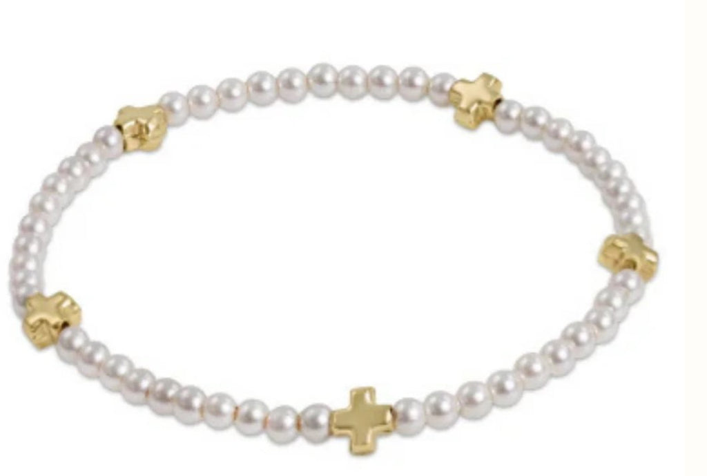 Signature Cross Small Pearl Pattern 3mm Bead Bracelet - Gold