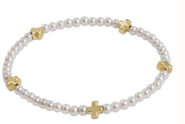 Signature Cross Small Pearl Pattern 3mm Bead Bracelet - Gold