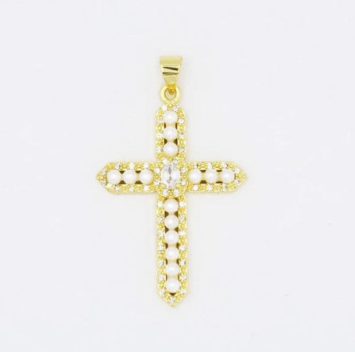 Pearl Gem Cross Charm