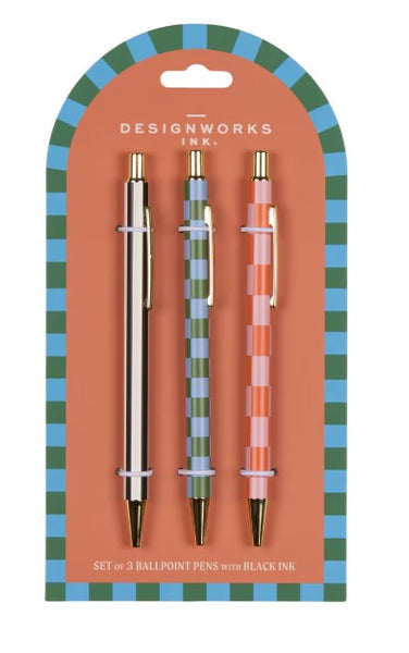 Set of 3 Pens- Stripes & Check