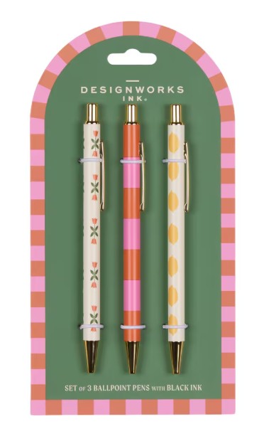 Set of Pens-Flower, Stripe, Lemon