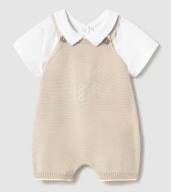 Newborn Knit Dungaree Set with T-Shirt in Stone