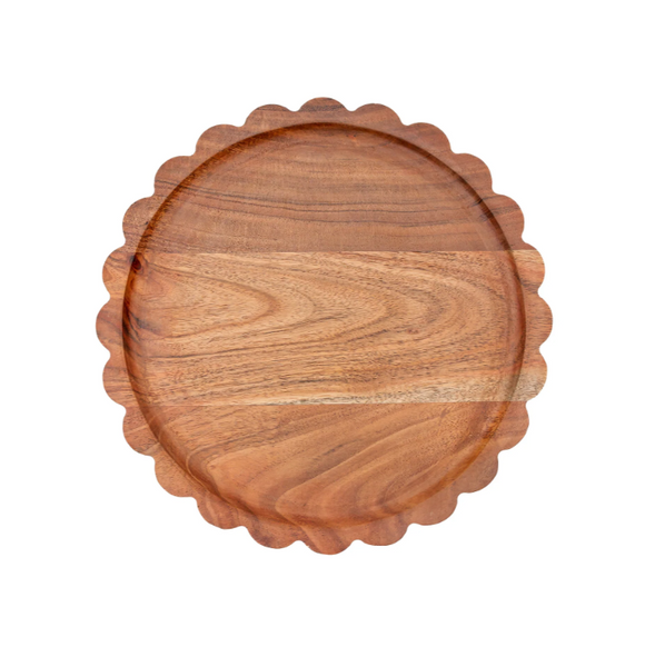 Scalloped Acacia Wood Tray Lg