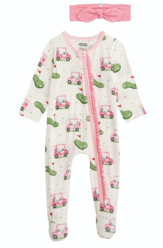 Pink Golf Print Sleeper with Headband