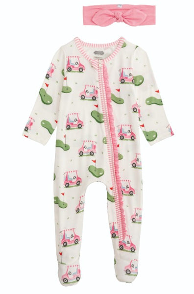 Pink Golf Print Sleeper with Headband