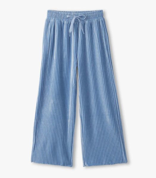 Cornflower Blue Pleated Velour Relaxed Pants