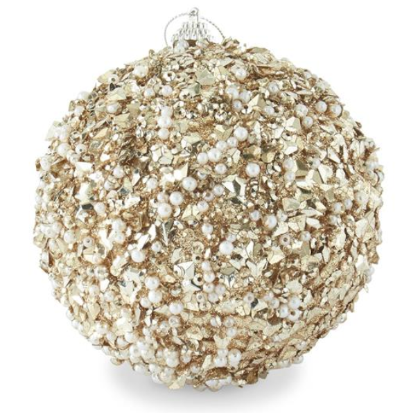 Champagne Sequins & Bead Embellished Shatterproof Ornament