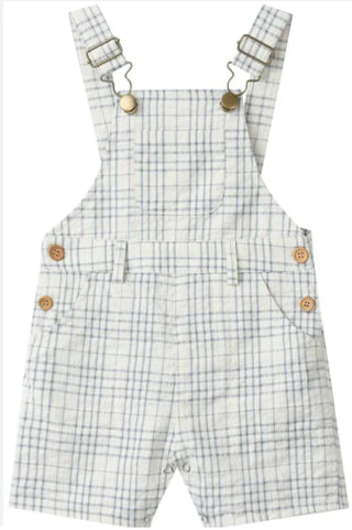 Galleon Woven Overalls in Chambray & Cream Plaid