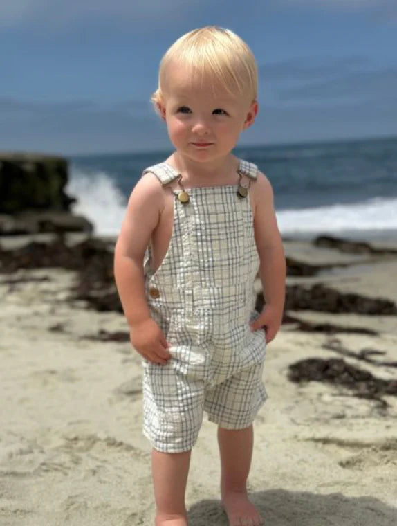 Galleon Woven Overalls in Chambray & Cream Plaid