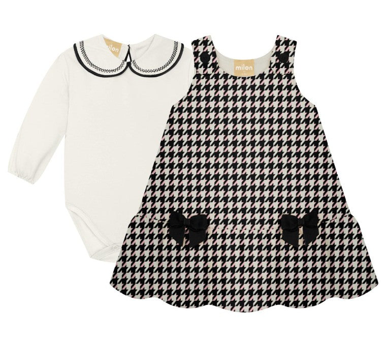 Houndstooth Dress with Collared Onsie Set