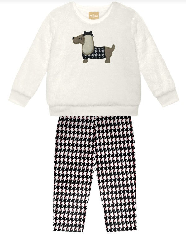 Houndstooth Pants & Faux Fur Dachshund Top Set