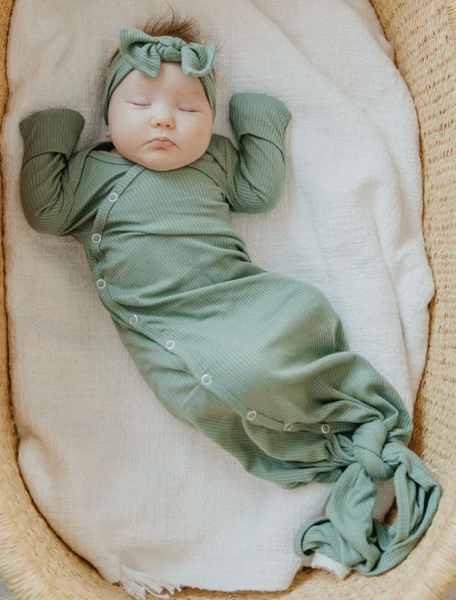 Clover Rib Knit Newborn Knotted Gown
