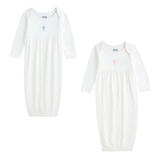 Ivory Crochet Cross Gown (Pink or Blue Trim)