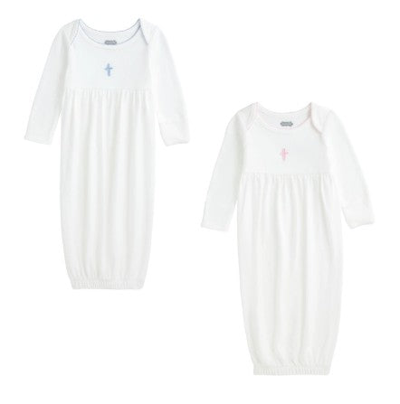 Ivory Crochet Cross Gown (Pink or Blue Trim)