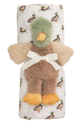 Mallard Duck Swaddle and Plush Rattle Set