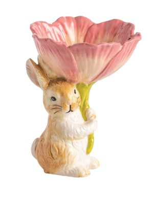 Bunny with Flower Pedestal Candy Dish