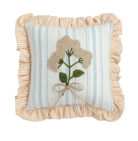 Multi-Stripe Ruffle Floral Embroidered Pillow