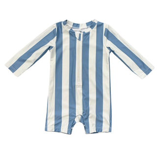 Spring Blue Stripe One-Piece Rash Guard Swimsuit