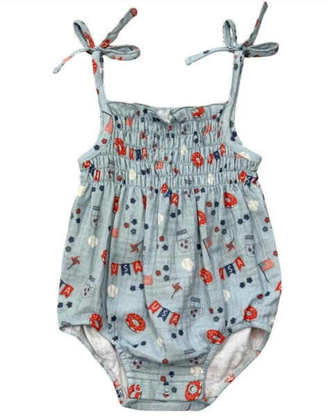 Summer USA Tie-Smocked Bodysuit